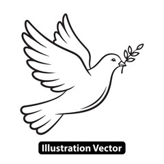 Illustration of a dove carrying an olive branch, a symbol of peace and hope, line art