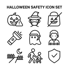 Halloween security precaution vector icons. Outline symbols. Line design