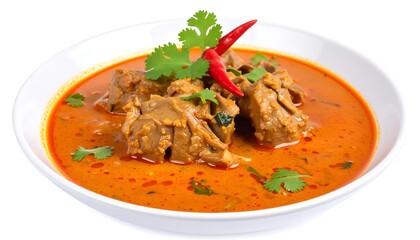 Spicy chicken curry in a bowl