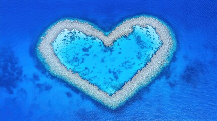 Aerial view of heart-shaped island nestled within a vast expanse of cerulean ocean water