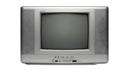 Early 2000s Silver CRT Television on White Background, Retro TV Flat Screen Style. vintage television, retro tv monitor frame, analog screen, old school design. Clipping path.