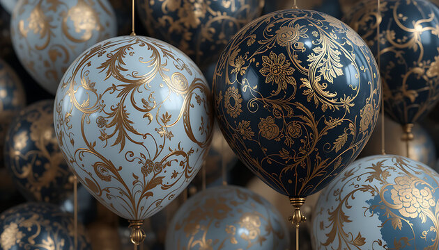 Elegant balloons with golden floral patterns create a festive atmosphere, perfect for celebrations, parties, and special events, adding a touch of luxury and charm - Powered by Adobe