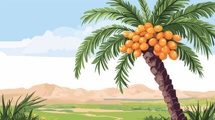 Detailed Colorful Vector Palm Trees in Desert – Vibrant Tropical Landscape Illustration with Exotic Oasis, Sand Dunes, and Nature Elements for Creative Design Projects