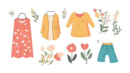Simple Vector Illustration with Clothes – Minimalist Apparel Icons Depicting Fashion Outfits, Casual Wear, and Clothing Elements for Modern Design Projects