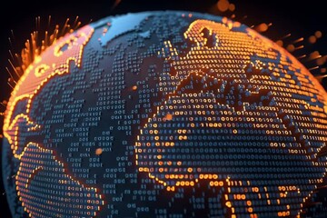 digital globe with binary code and data flowing, representing global connectivity and digital transformation in technology Generative AI - Powered by Adobe