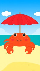 Happy Crab Relaxing on Beach