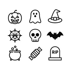 Halloween monster icon collection. Outline symbols. Line design