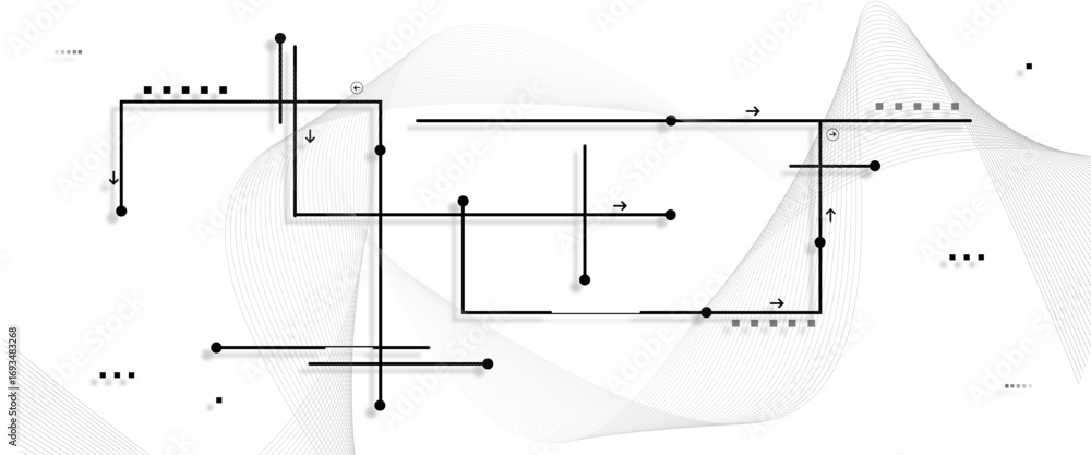 Poster modern white and black abstract background with connected lines and dots.