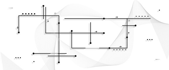 Modern white and black abstract background with Connected lines and dots.