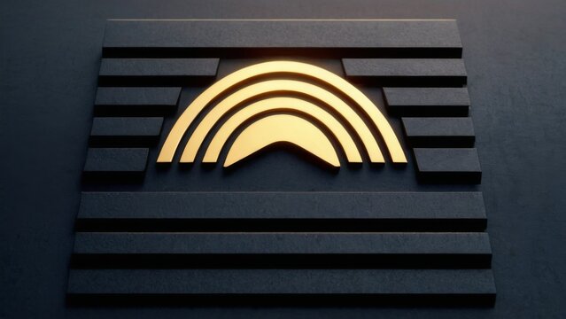 Modern and Minimalistic Black Square with Gold Wave Logo on Zigzag Pattern Background - Powered by Adobe