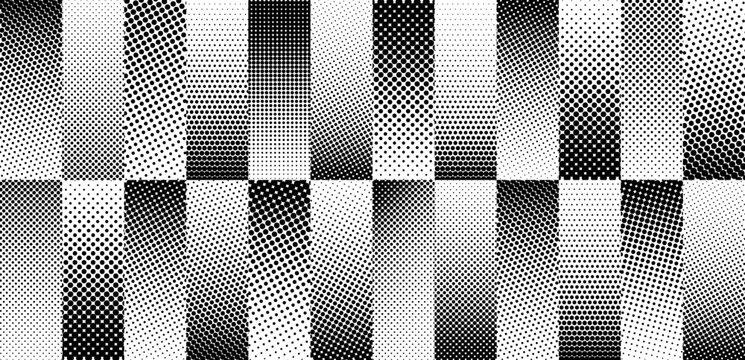 Halftone gradient stripes background. Fading dotted gradation lines wallpaper. Black and white halftone line wallpaper for overlay, print, cover. Vector repeated polka dot strip pattern backdrop