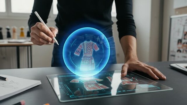 Designer Creating Holographic Fashion Concept Model