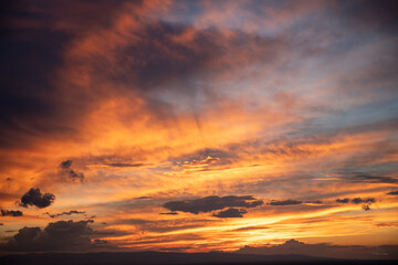 Orange sunset in Wyoming in cloudy day