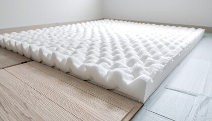 White foam mattress pad on light-colored flooring