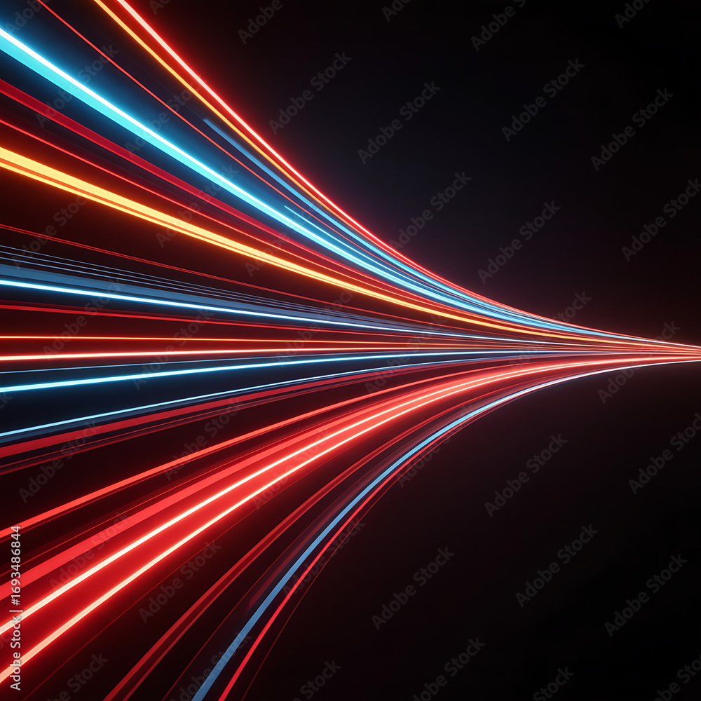 Poster dynamic light streaks race forward, creating a futuristic, high-speed motion blur effect with vibran