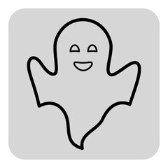 Cheerful ghost icon with smiling face representing spirited joy of Halloween festivities. Perfect for parties, decorations, and seasonal activities