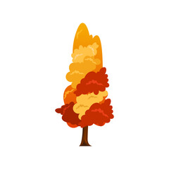 Tall Autumn Tree Vector Illustration with Red and Yellow Leaves