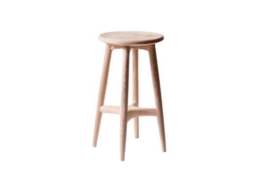 Simple light wood bar stool with a round seat isolated on white.