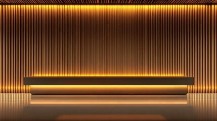 Elegantly illuminated interior featuring vertical wooden panels and ambient glow