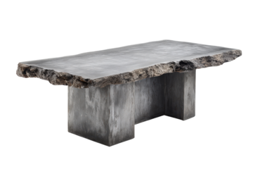 Heavy duty natural stone table with a rough live edge.