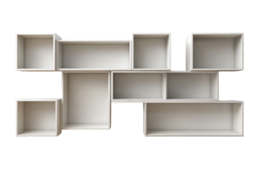 Modern empty wooden wall shelves isolated on white background.