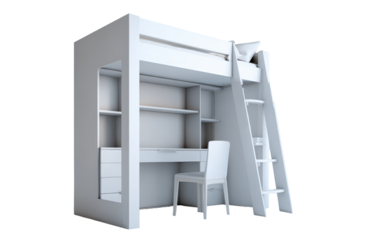Functional White Loft Bed with Built in Desk and Ladder.