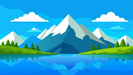 Naklejka premium Mountain landscape with lake and clouds