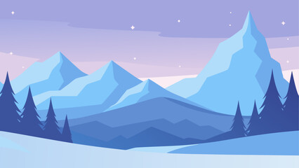 Winter landscape with mountains and trees