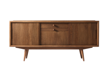 Vintage mid century modern wooden sideboard isolated on white.