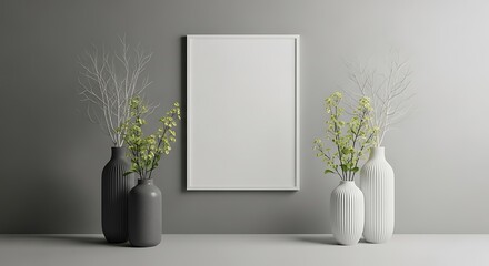 Fototapeta premium Blank Frame Mockup with Vases and Plants.