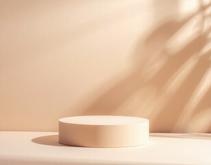 beige wall with podium and shadow and plant background product design 