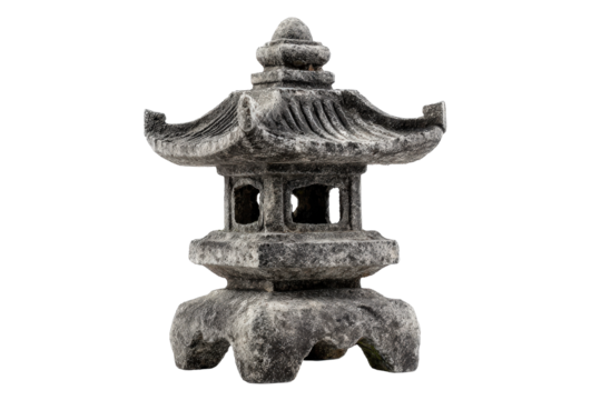 Traditional Japanese stone garden lantern isolated on white.