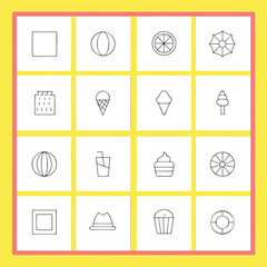Summer vacation and leisure activity line art icons square frame