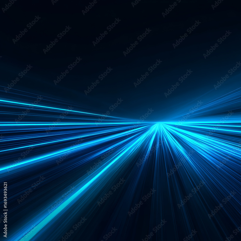 Poster experience the future of speed with vibrant blue light trails streaking into the distance creating d