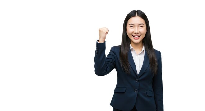 Young Asian Businesswoman Celebrating Success with Fist Pump