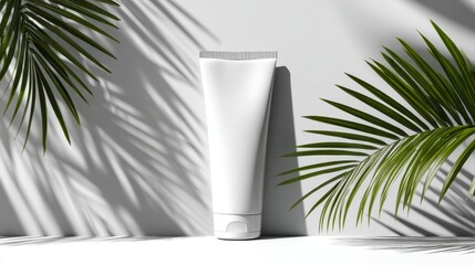 White Cosmetic Tube with Palm Leaf Shadows