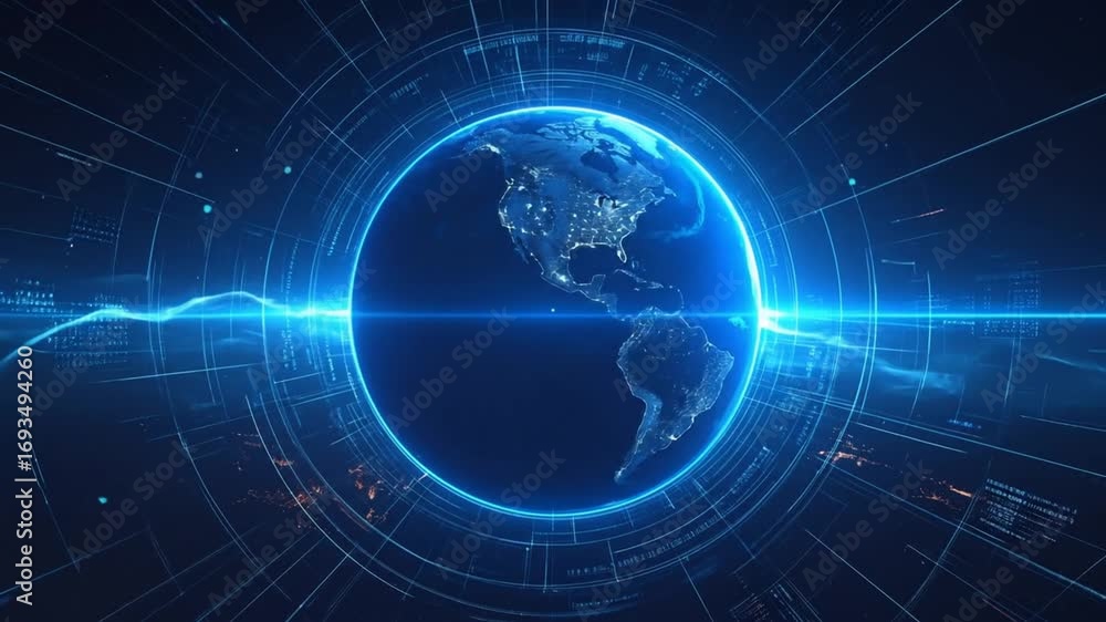 Aufkleber digital globe: animated earth displaying data with futuristic tech elements