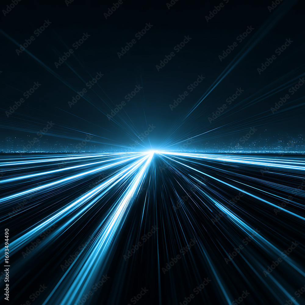 Poster dynamic abstract light trails blur into a bright future, visualizing speed, innovation, and progress