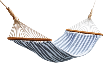 Classic blue and white striped fabric hammock isolated.