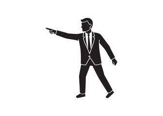 Businessman in Suit, Silhouette Icon, Pointing, Directing, Leadership, Guidance, Vector Illustration.