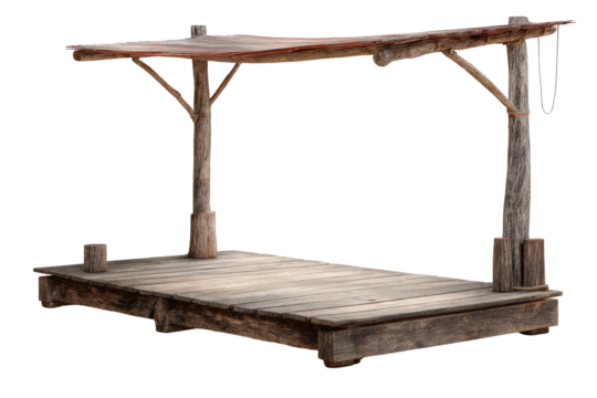 Rustic wooden platform stage with a simple canopy. - Powered by Adobe