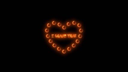 I Love you neon bright text font with orange color 4k illustration. I Love you neon sign 4k illustration.
