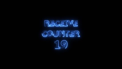 Receive counter Icon 19 number neon bright royal blue color 4k illustration. Contact office background 4k illustration.