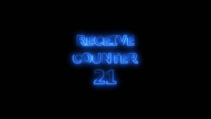 Receive counter Icon 21 number neon bright royal blue color 4k illustration. Contact office background 4k illustration.