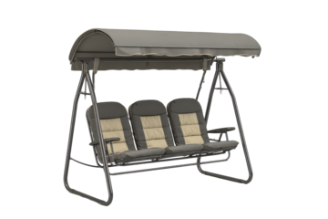 Three seater outdoor garden swing with canopy isolated on white.