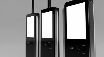 Modern Interactive Kiosks with Blank Screens.