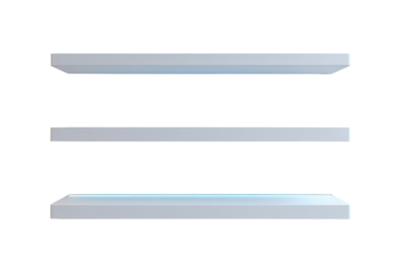 Set of Three Long Fluorescent Light Fixtures Isolated on White.