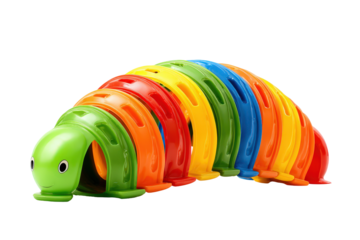 Colorful segmented plastic toy caterpillar for childrens playtime.