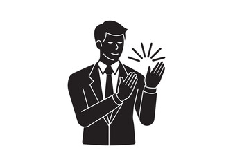 Businessman Applauding:  Monochromatic Icon, Success, Achievement, Celebration, Positive Feedback,  Professional Graphic.
