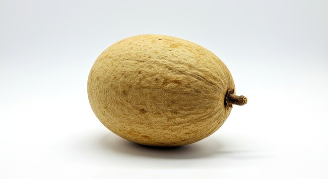 Single Ripe Sapodilla Fruit on White Background